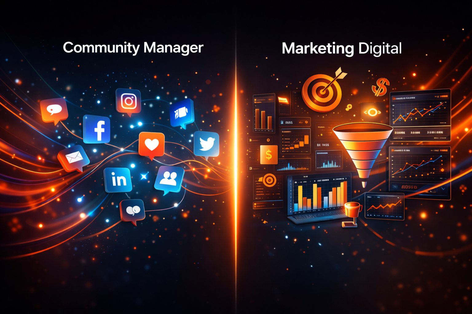 Tableau visuel des rôles marketing digital et community management dans une stratégie globale